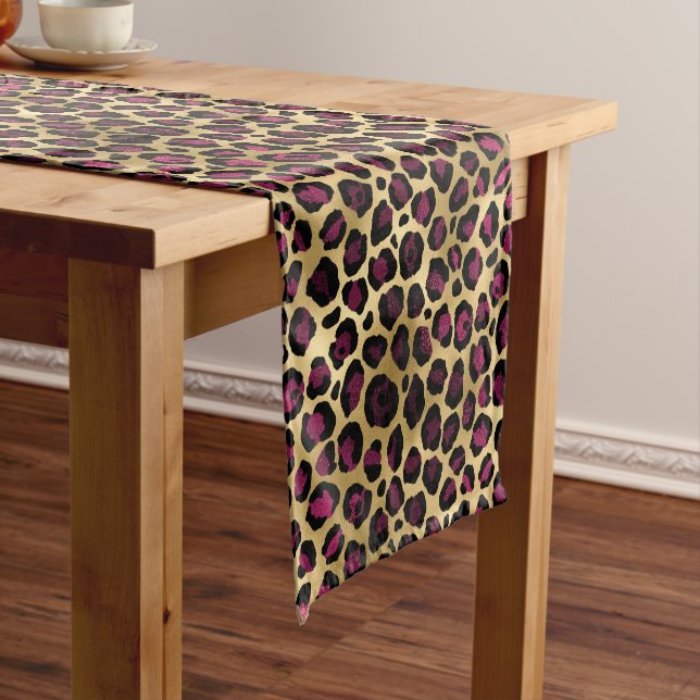 Burgundy and Gold Leopard Series Design 2 Short Table Runner (In Situ)
