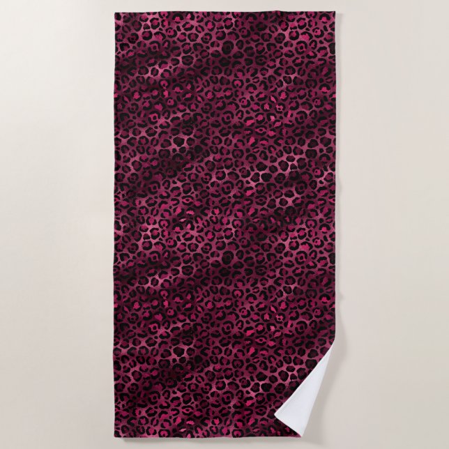 Burgundy and Gold Leopard Series Design 9 Beach Towel (Front)
