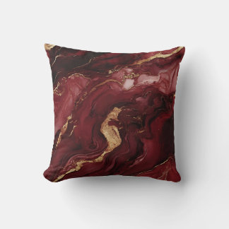 Burgundy and Gold Marble Decorative Pillow