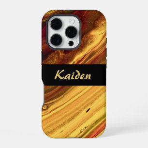 Burgundy and Gold Marble iPhone 16 Pro Case