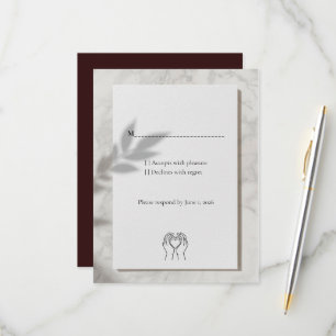 Burgundy and Gold Marble RSVP Card with Minimalist