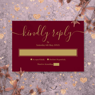 Burgundy and Gold Modern Minimalist Elegant Script RSVP Card