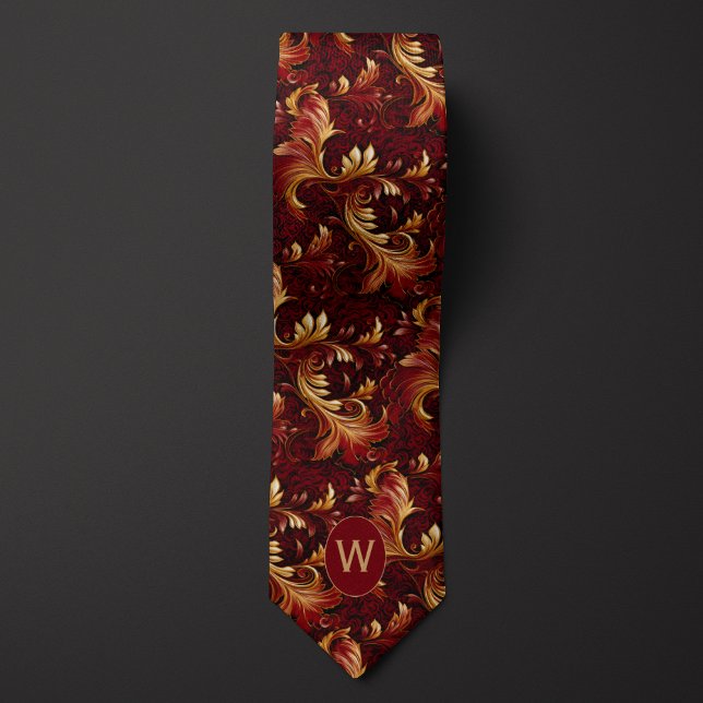 Burgundy and Gold Monogram Tie (Creator Uploaded)