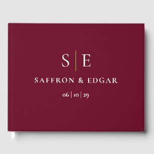 Burgundy And Gold Monogram Wedding Guest Book
