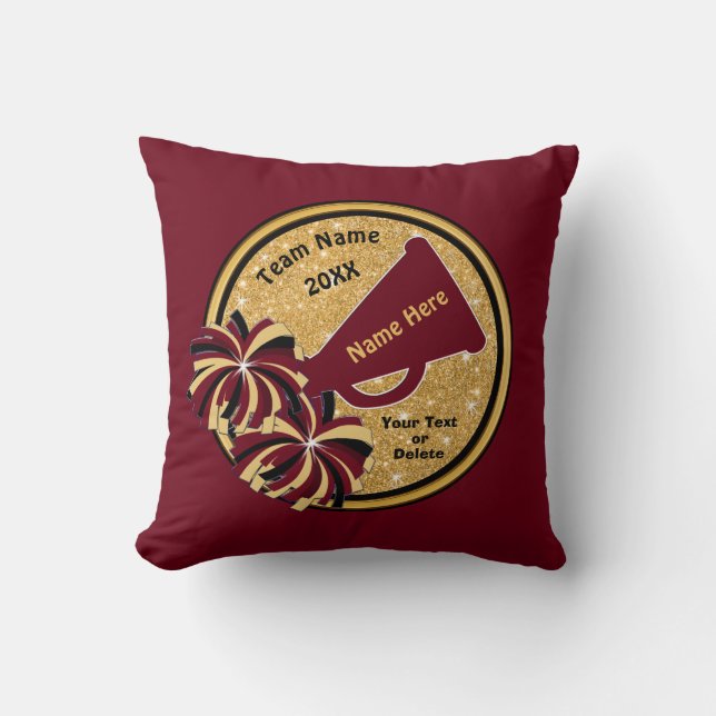 Burgundy and Gold Personalised Cheer Gifts Cushion (Front)