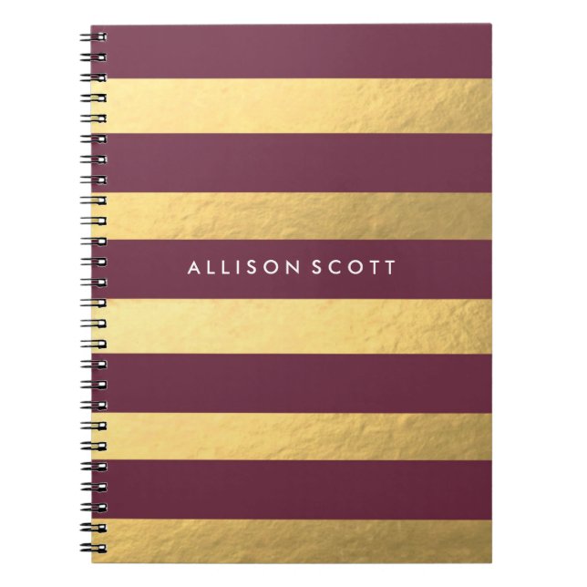 Burgundy And Gold Personalised Notebook (Front)