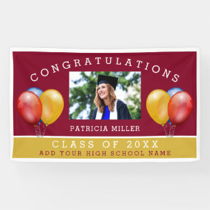 Burgundy And Gold Photo Graduation Congratulations Banner