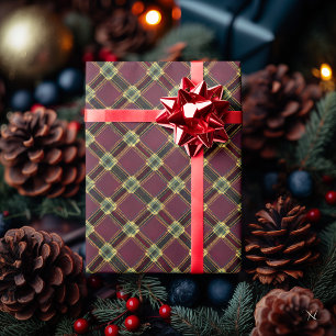 Burgundy and Gold Plaid – Festive Rustic  Wrapping Paper