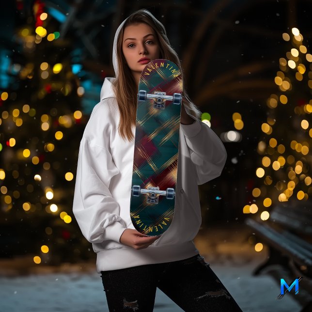 Burgundy and Gold Plaid Skateboard (Creator Uploaded)