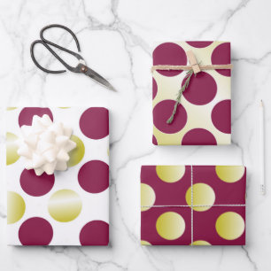 Burgundy and gold polka dots wrapping paper sheet