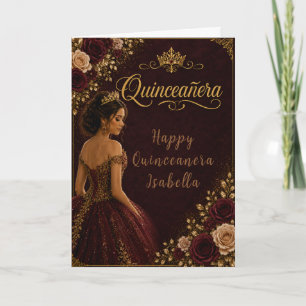 Burgundy and Gold Quinceañera Card