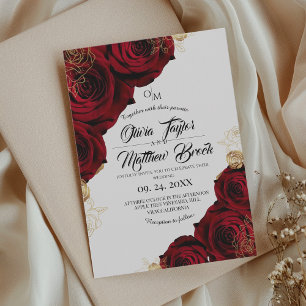 Burgundy and Gold ⎮ Red Rose Floral Wedding Invitation