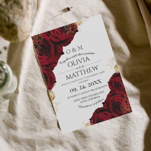  Burgundy and Gold ⎮ Red Rose Flower Wedding Invitation
