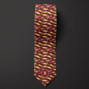 Burgundy and Gold Ribbon Abstract Tie