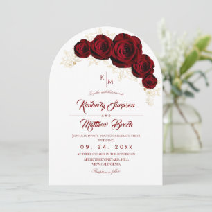 Burgundy and Gold Rose Floral Boho Wedding Invitation