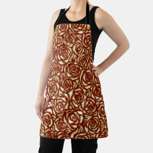 Burgundy And Gold Rose Luxury Floral Pattern Apron