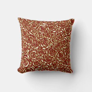 Burgundy And Gold Rose Luxury Floral Pattern Cushion