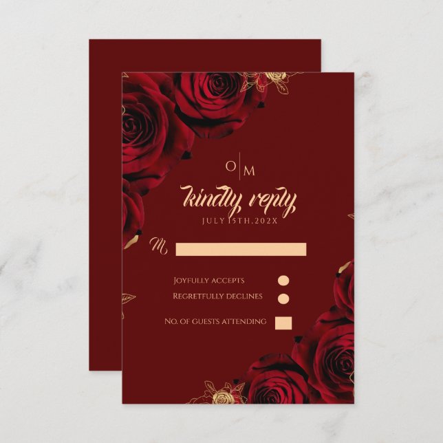 Burgundy and gold Rose Wedding Response Card (Front/Back)