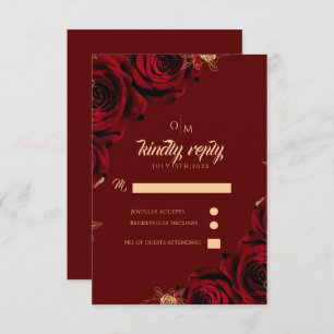Burgundy and gold Rose Wedding Response Card