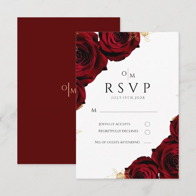 Burgundy and gold Rose Wedding Response Card (Front/Back)