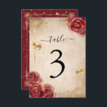 Burgundy and Gold Rose Wedding Table Number Cards<br><div class="desc">Change the number, then add each individual card to your cart until you have all the numbers you need. Using this unique, rustic parchment DIY template, it is simple to create your own elegant table cards for your burgundy and gold party theme. The beautiful, vintage fairy tale design with art...</div>