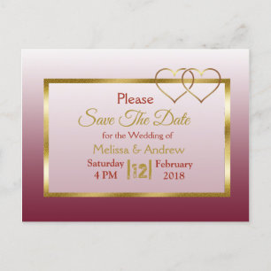 Burgundy and Gold Save the Date Postcards