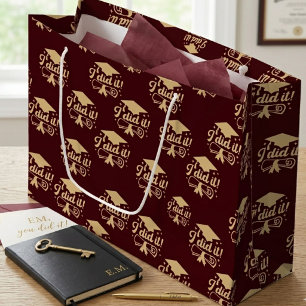Burgundy and Gold script I did it Graduation Large Gift Bag