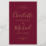 Burgundy and Gold Signature Script Wedding Program<br><div class="desc">Burgundy and gold signature script wedding program featuring chic modern typography. This stylish wedding program can be personalised with your special wedding day information. Designed by Thisisnotme©</div>