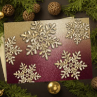 Burgundy and Gold Snowflake Shimmer Holiday Card