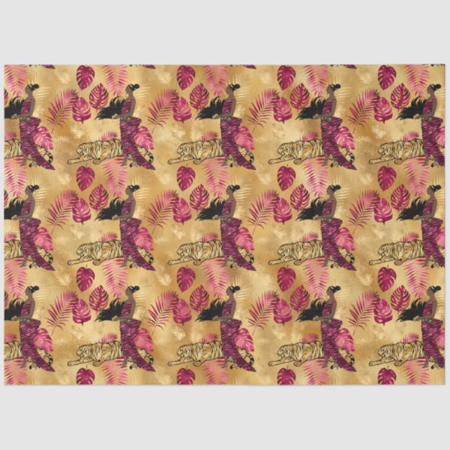 Burgundy and Gold Tiger Series Design 18 Tissue Paper (Front)