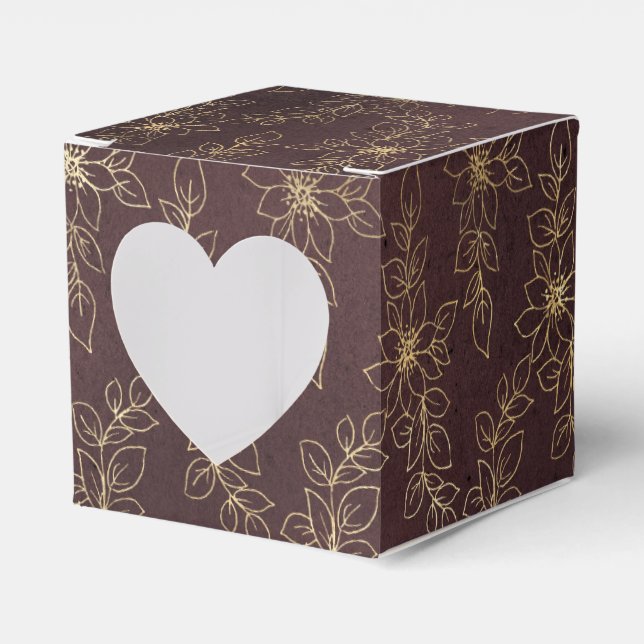 Burgundy and Gold Vintage Floral Favour Box (Front Side)