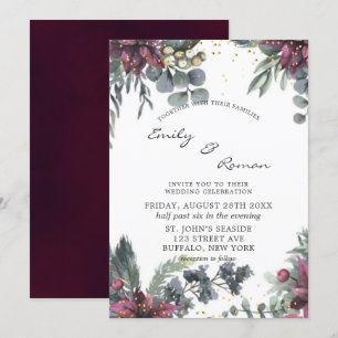 Burgundy and Gold Watercolor Floral Wedding  Invit Invitation