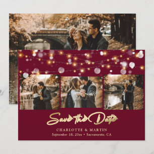 Burgundy and Gold Wedding 4 Photo Save The Date