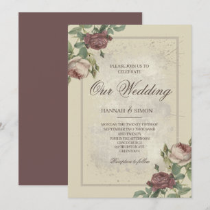 Burgundy and Gold Wedding Invitation Minimalist