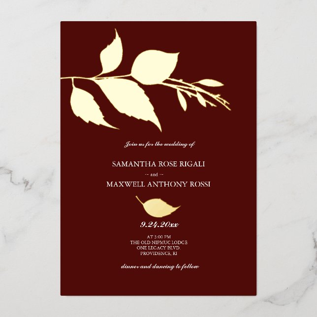 Burgundy and Gold Wedding Invitations (Front)