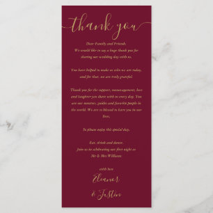 Burgundy and Gold Wedding Thank You Place Card