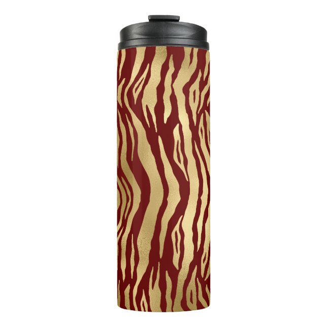 Burgundy and Gold Wild Animal Print Thermal Tumbler (Front)