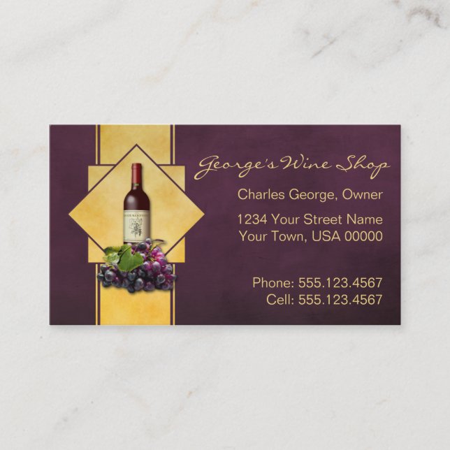 Burgundy and Gold Wine Shop Business Card (Front)