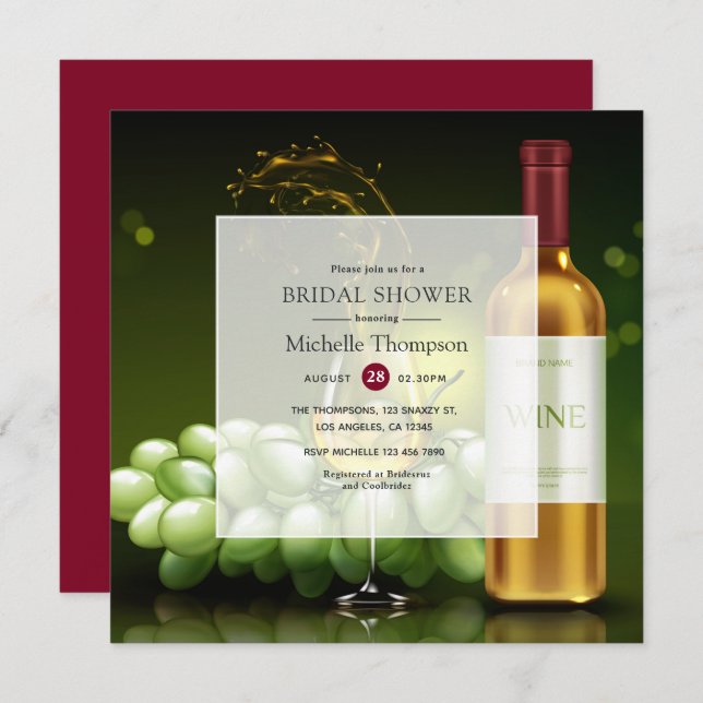 Burgundy and Gold Wine Tasting Bridal Shower Invitation (Front/Back)