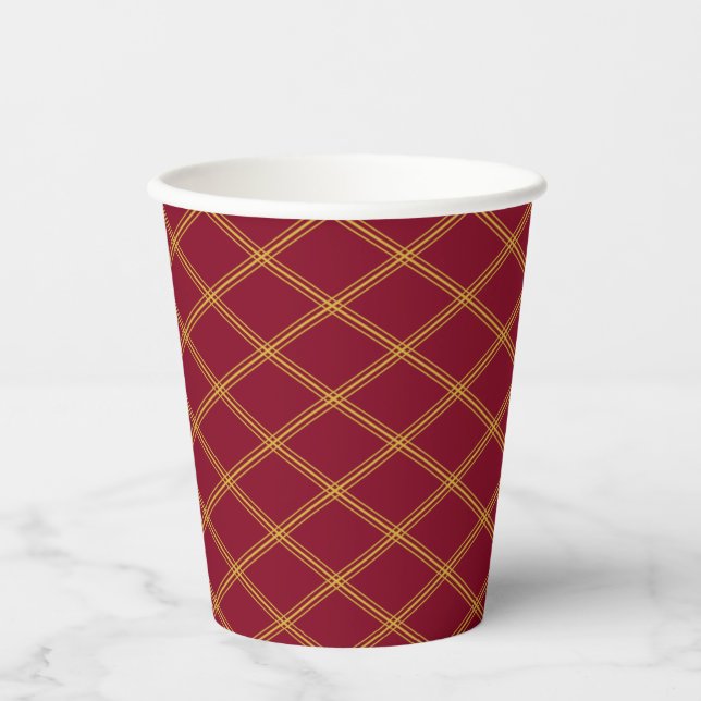 Burgundy and Goldenrod Art Deco Elegance Paper Cups (Front)