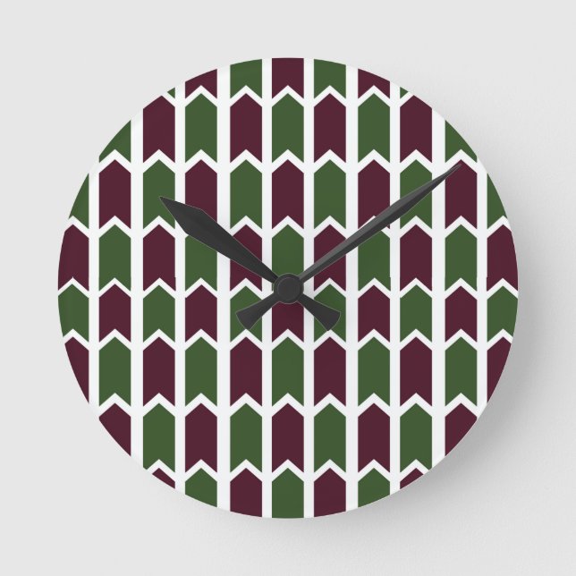 Burgundy and Green Panel Fence Round Clock (Front)