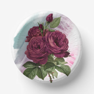 Burgundy and Green Silk Rose Paper Plate