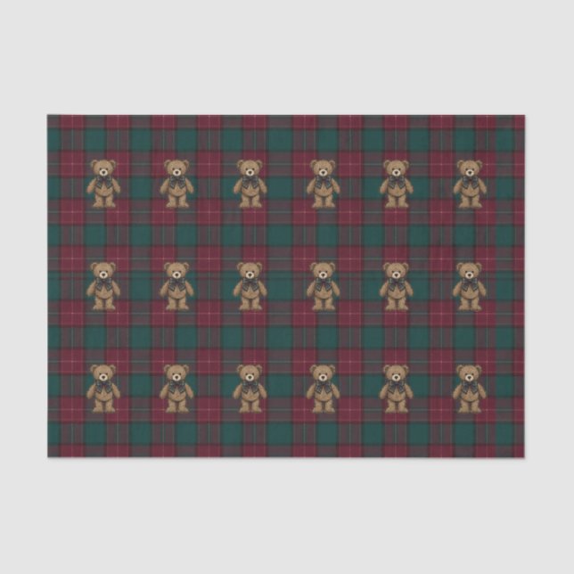 Burgundy and Green Teddy Tartan Tissue Paper (Front)