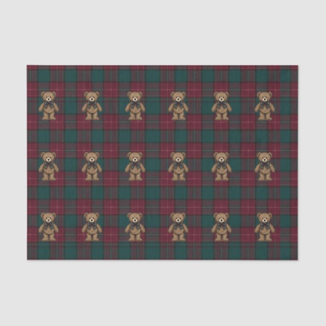 Burgundy and Green Teddy Tartan Tissue Paper (Front)