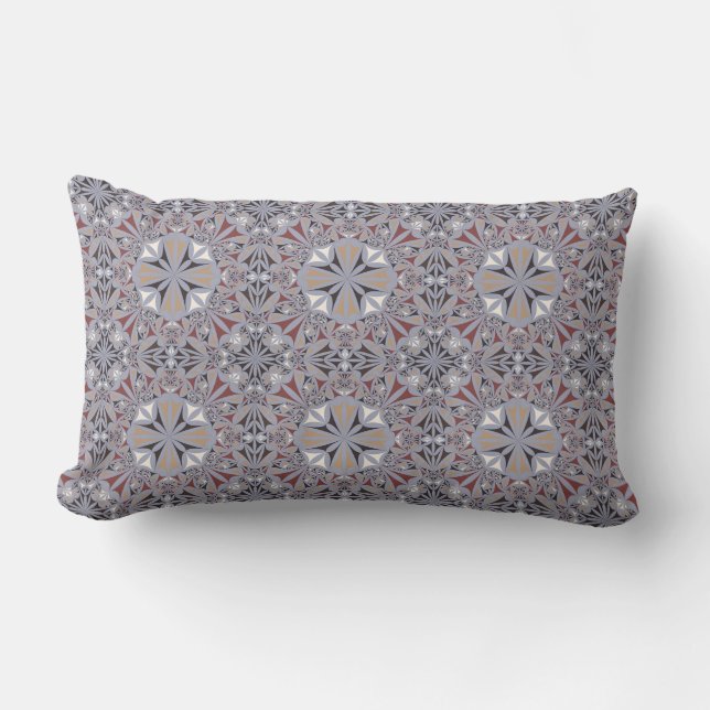 Burgundy and Grey Elegant Pattern Lumbar Cushion (Front)