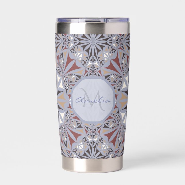 Burgundy and Grey Elegant Pattern Personalised Insulated Tumbler (Front)