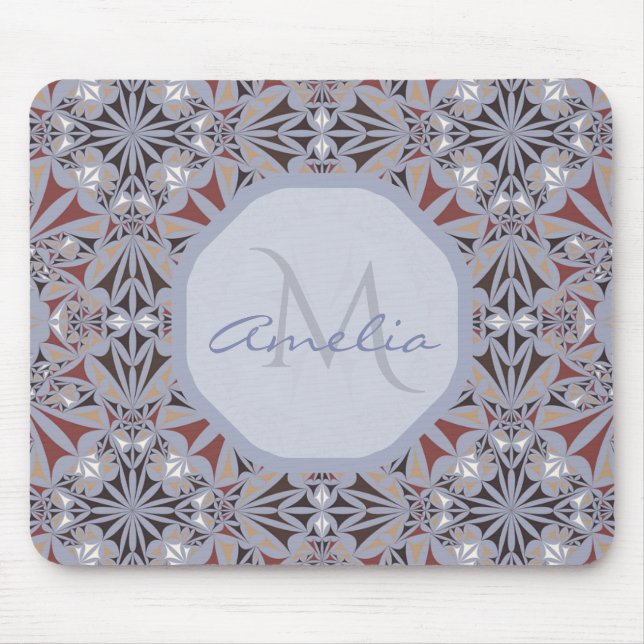 Burgundy and Grey Elegant Pattern Personalised Mouse Pad (Front)