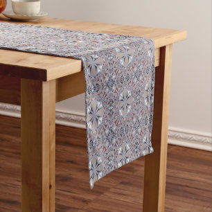 Burgundy and Grey Elegant Pattern Short Table Runner