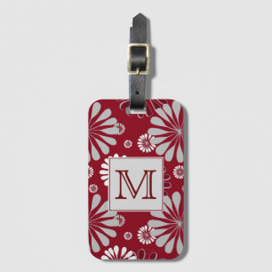 Burgundy and Grey Floral Monogram Luggage Tag
