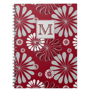 Burgundy and Grey Floral Monogram Notebook